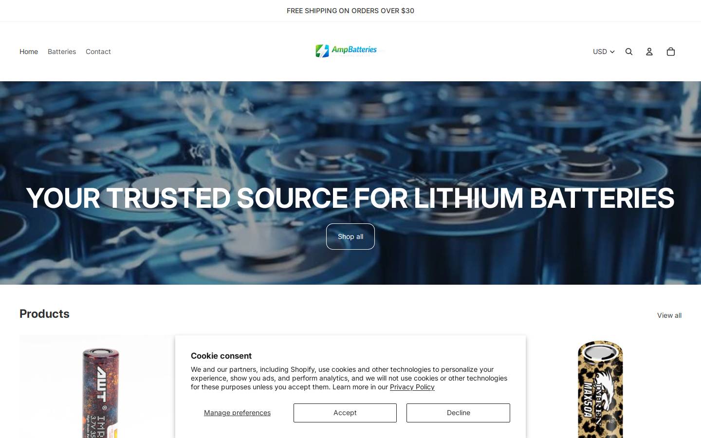 ampbatteries.com homepage screenshot