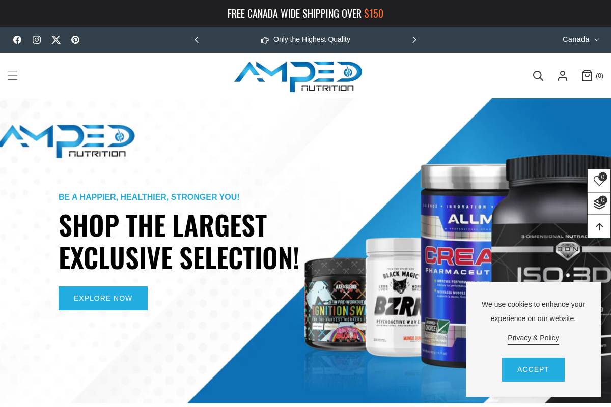 ampednutrition.ca homepage screenshot