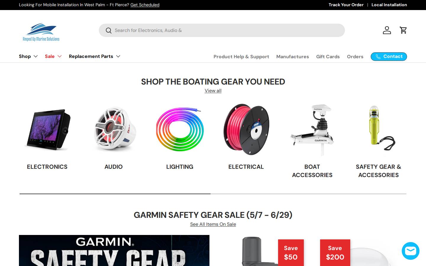 ampedupmarine.com homepage screenshot
