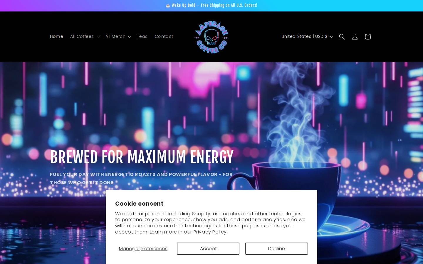 amperagecoffee.com homepage screenshot