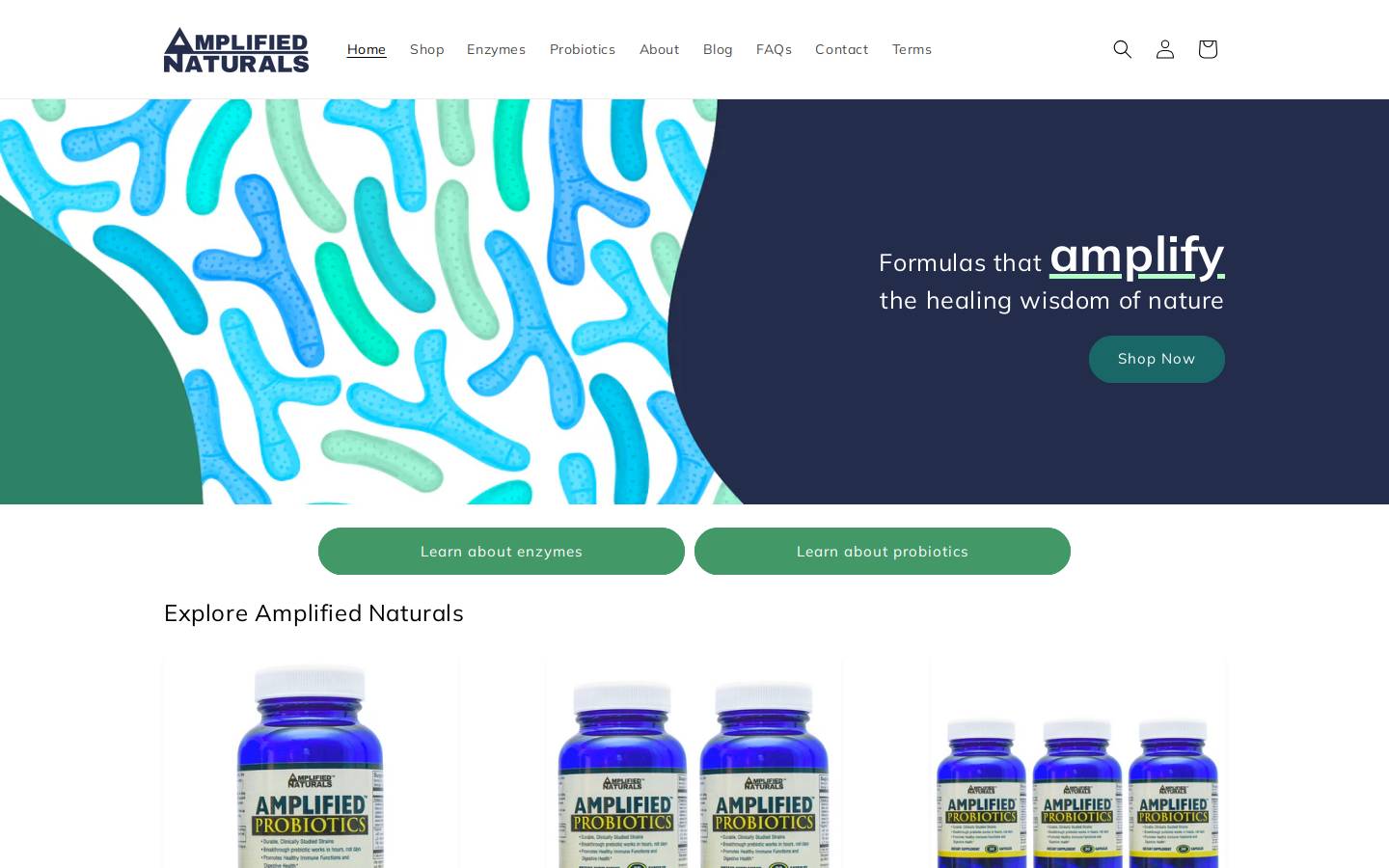 amplifiednaturals.com homepage screenshot