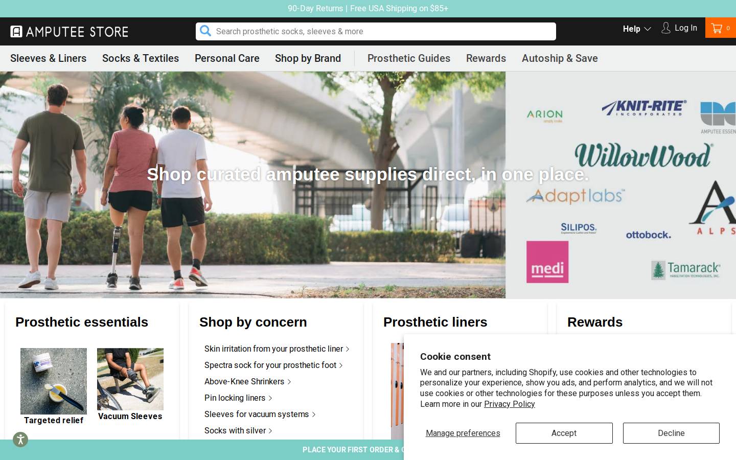 amputeestore.co.uk homepage screenshot