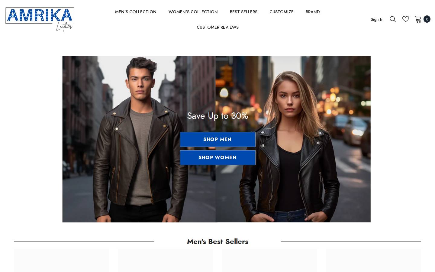 Amrika Leather homepage screenshot