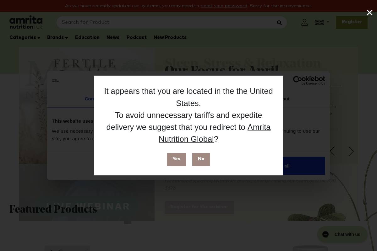 Amrita Nutrition UK homepage screenshot