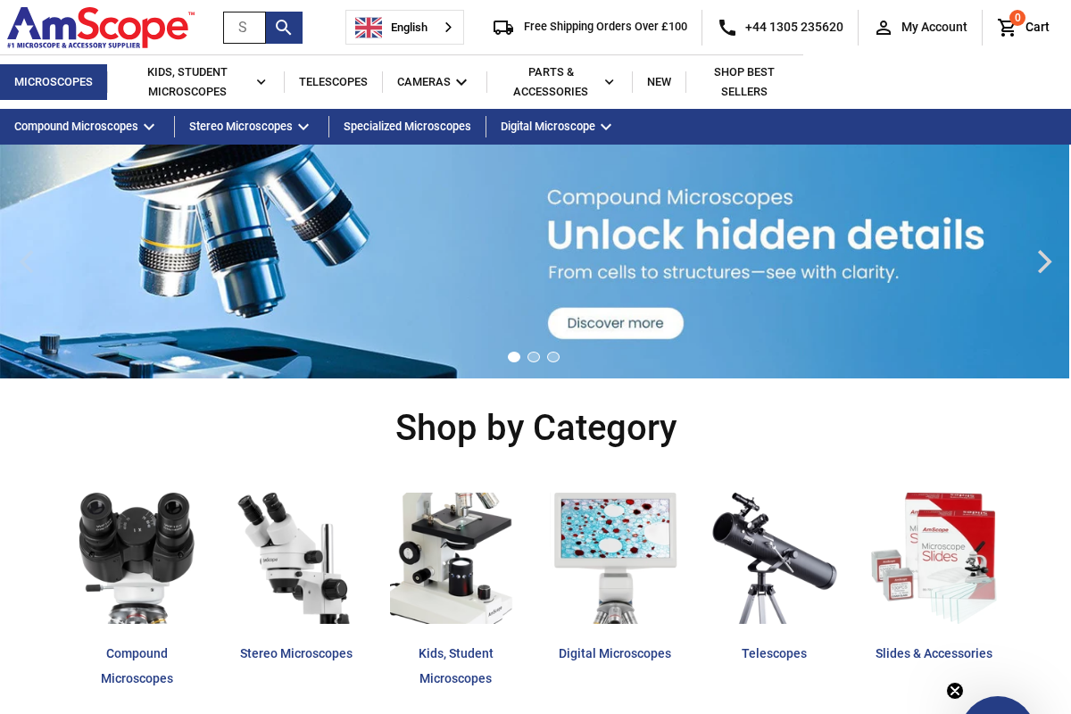 Amscope homepage screenshot