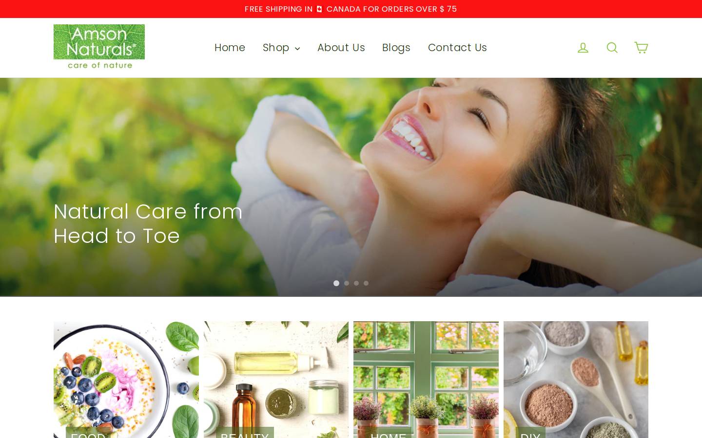amsonnaturals.com homepage screenshot