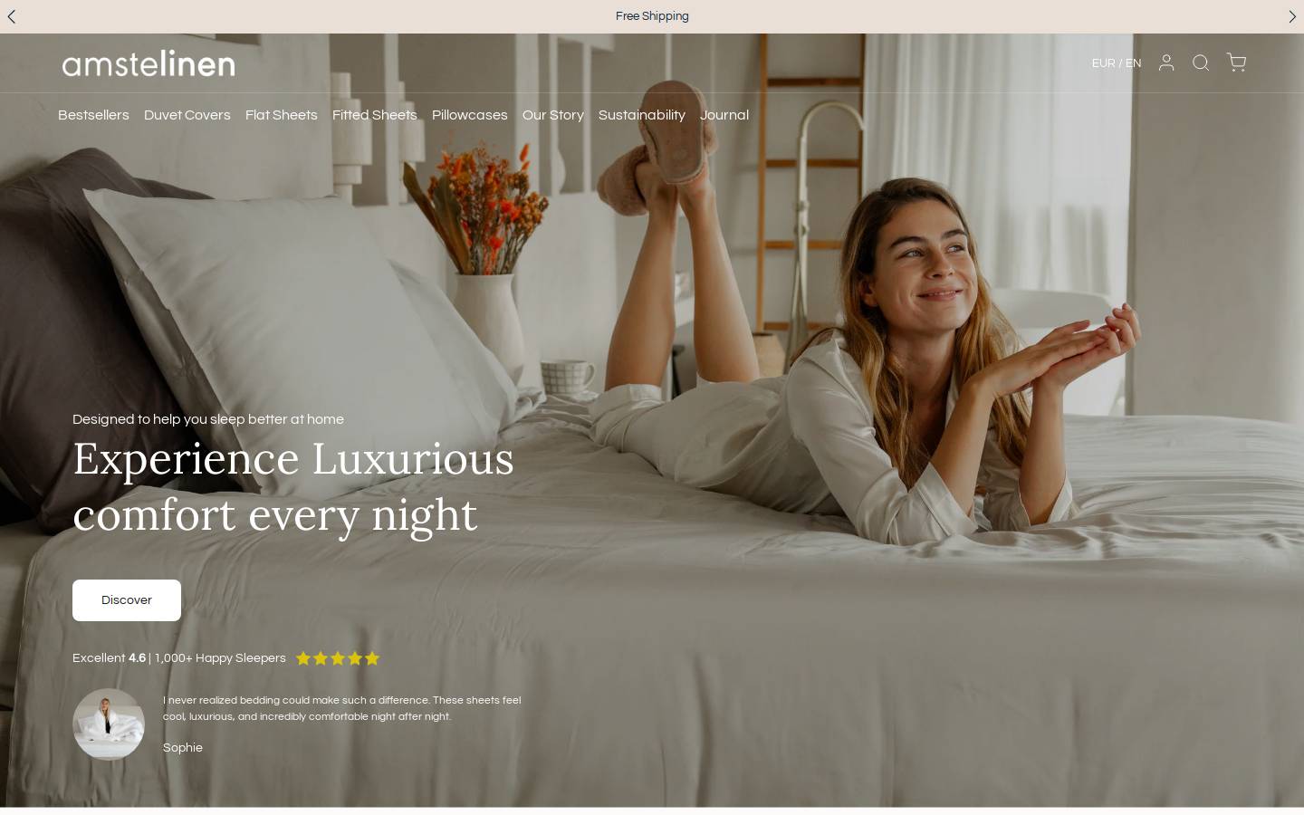 amstelinen.com homepage screenshot