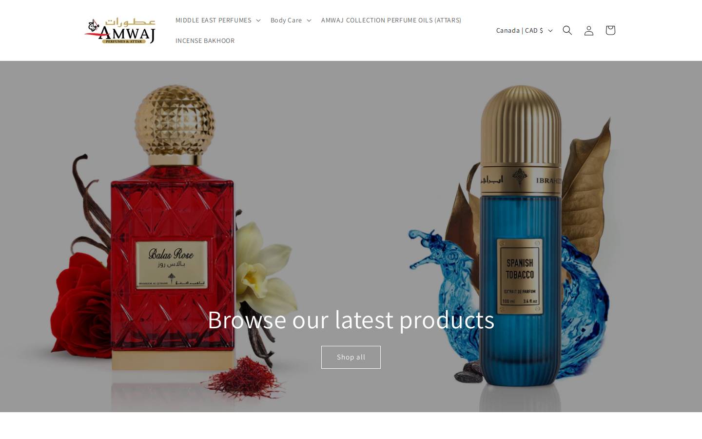 amwajperfumes.com homepage screenshot
