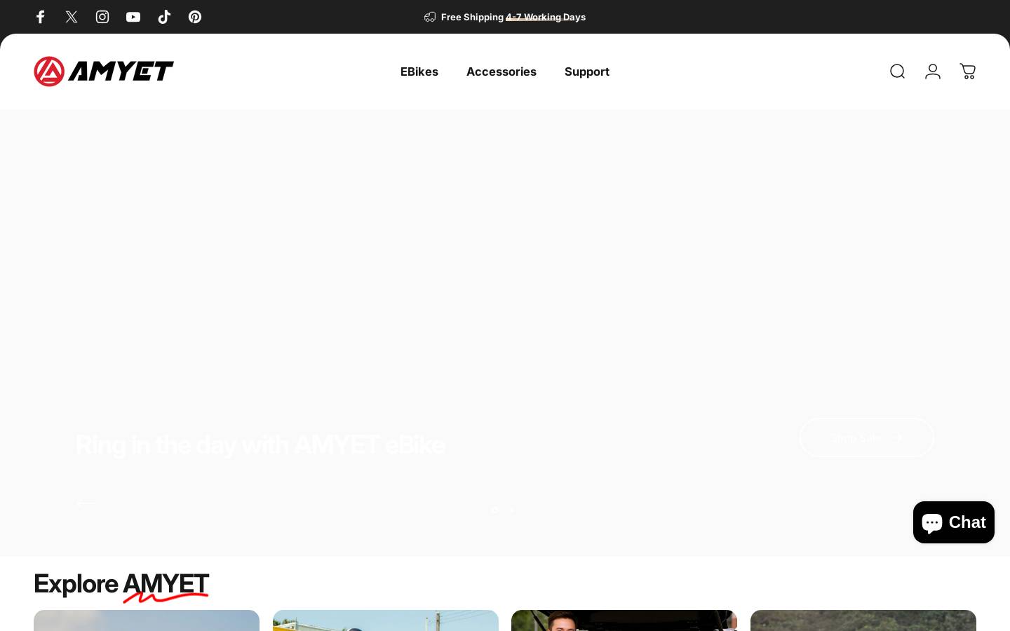 AMYET eBikes homepage screenshot