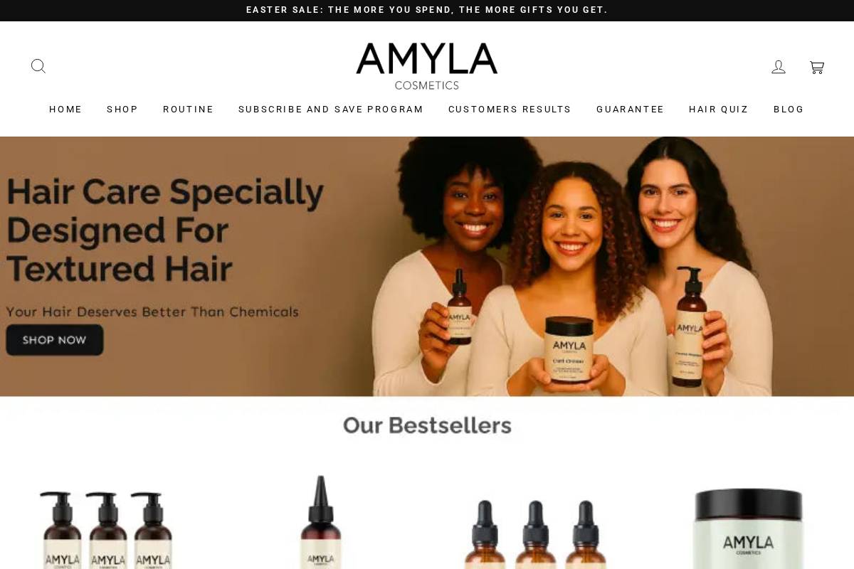 Amyla Cosmetics homepage screenshot