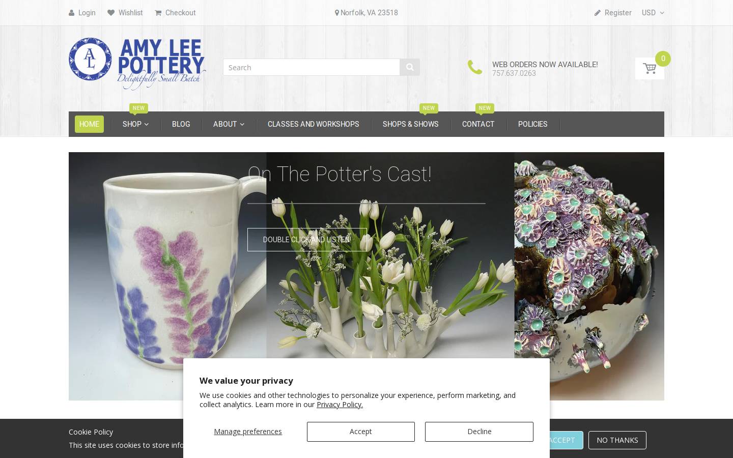 amyleepottery.com homepage screenshot