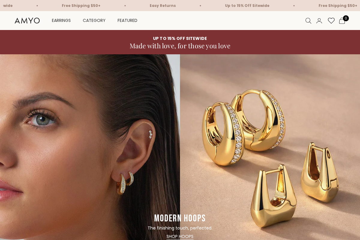 amyojewelry.com homepage screenshot