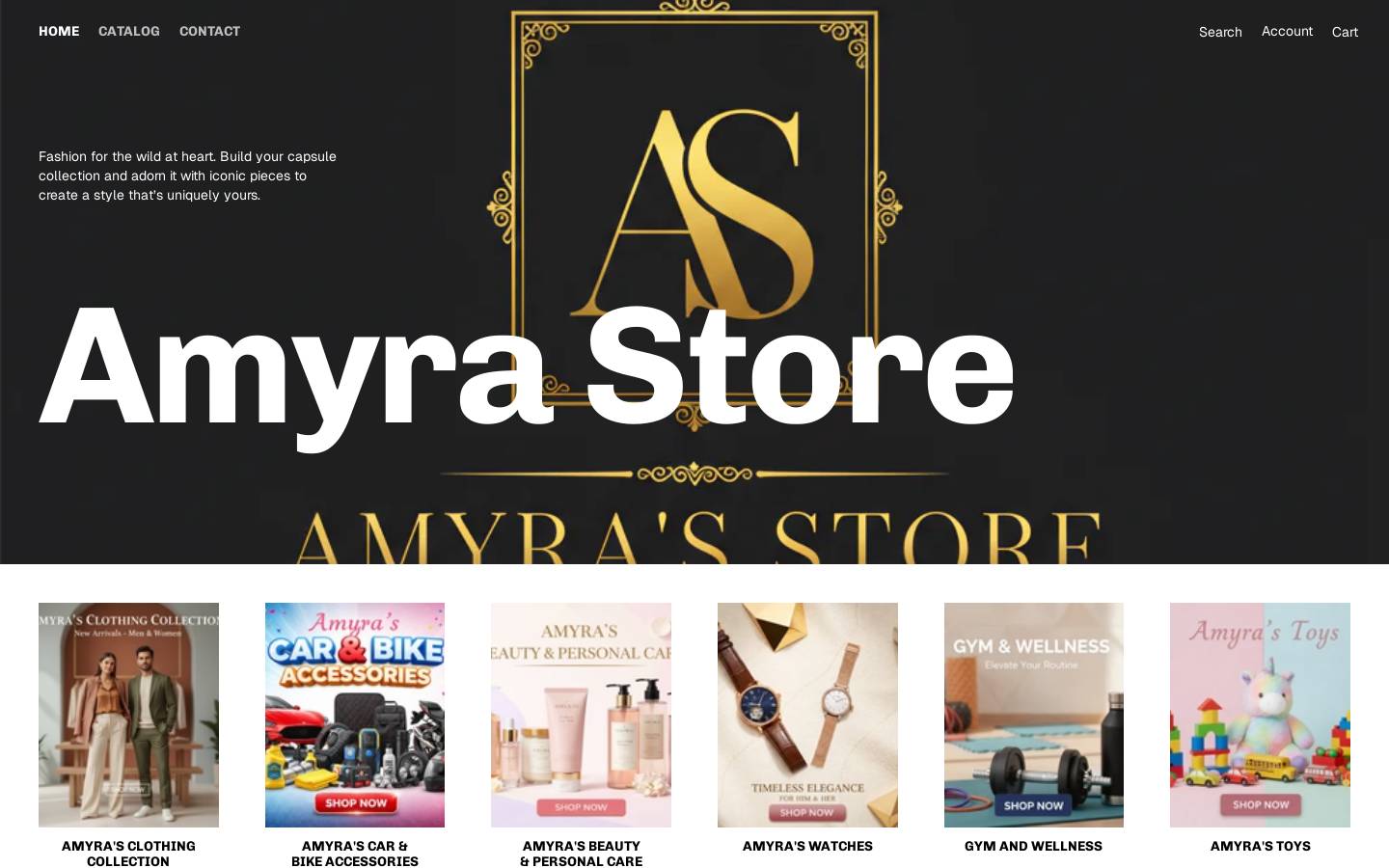 amyrastore.com homepage screenshot