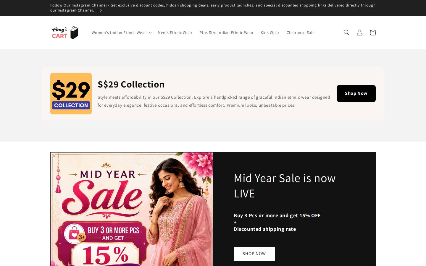 amyscart.com homepage screenshot
