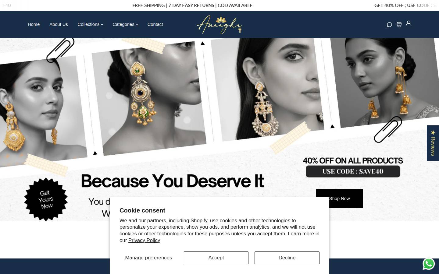 anaagha.com homepage screenshot