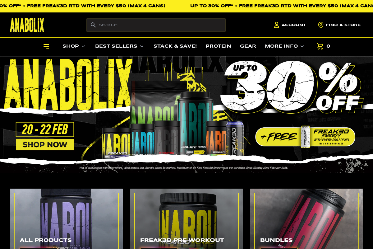 Anabolix Nutrition homepage screenshot