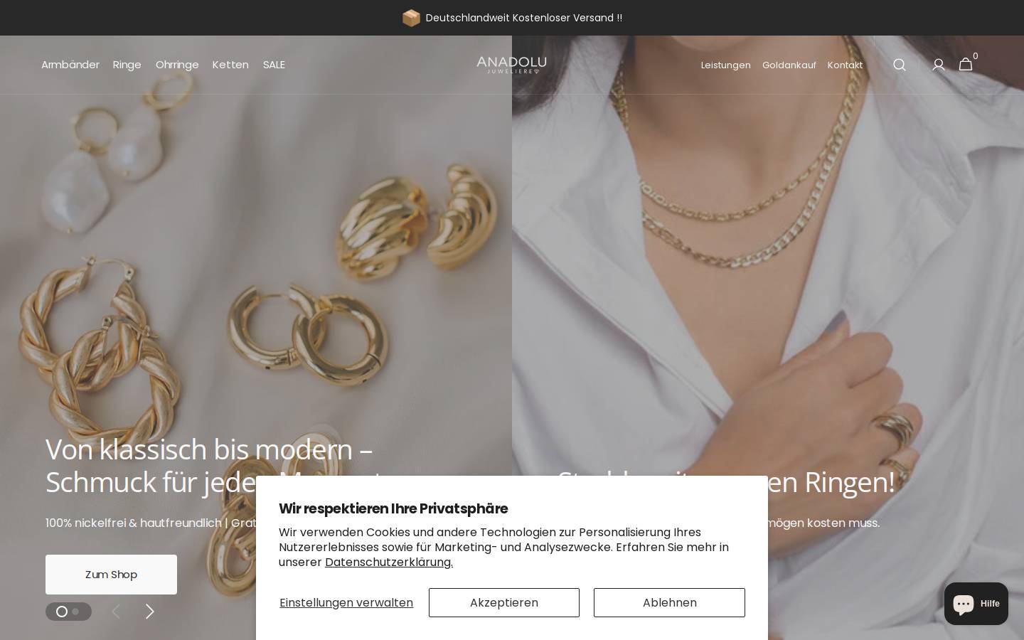 Anadolu Juweliere homepage screenshot