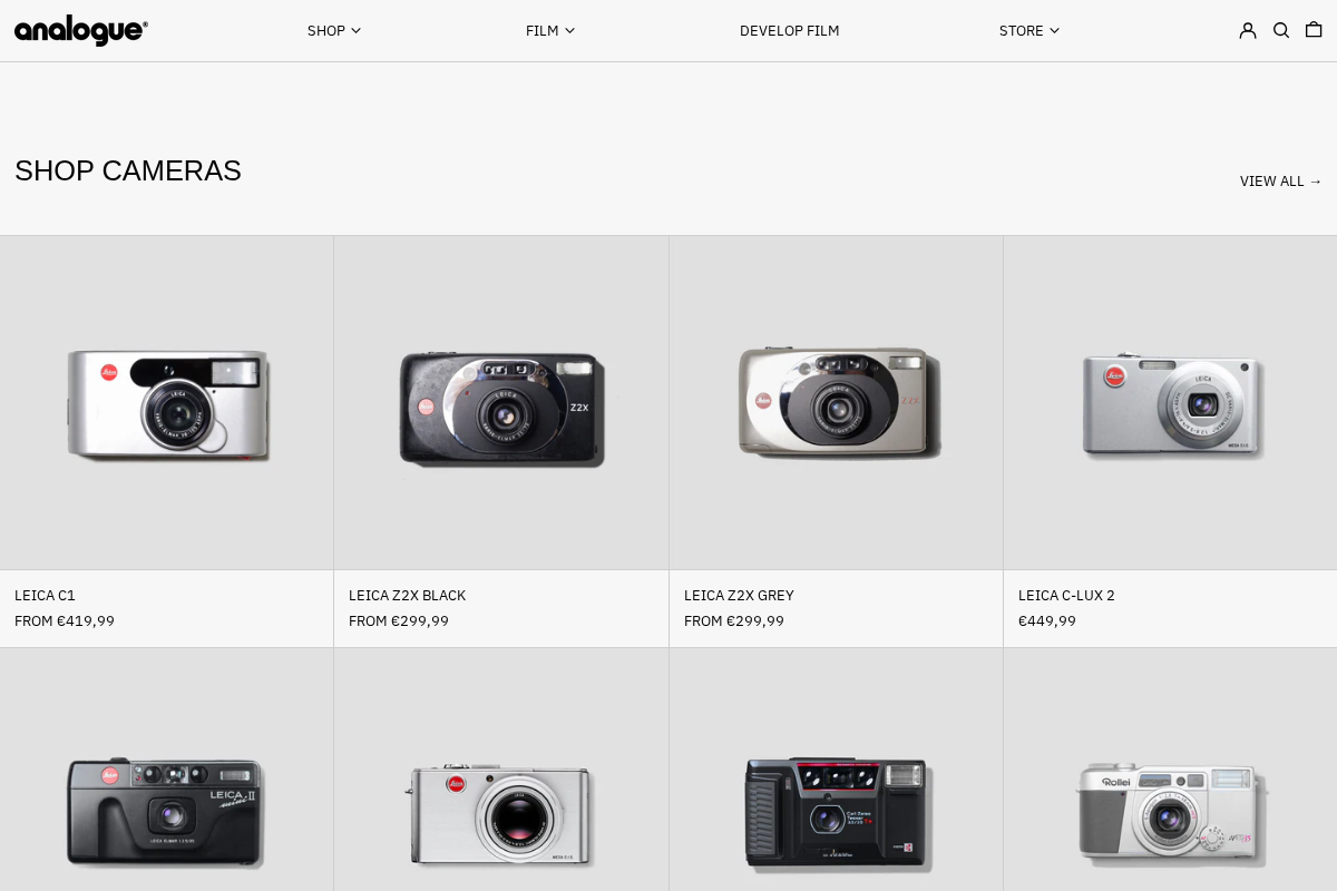 Analogue Shop homepage screenshot