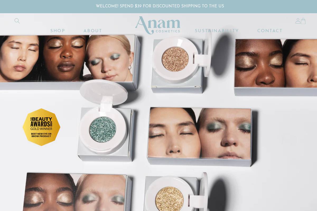 Anam Cosmetics homepage screenshot