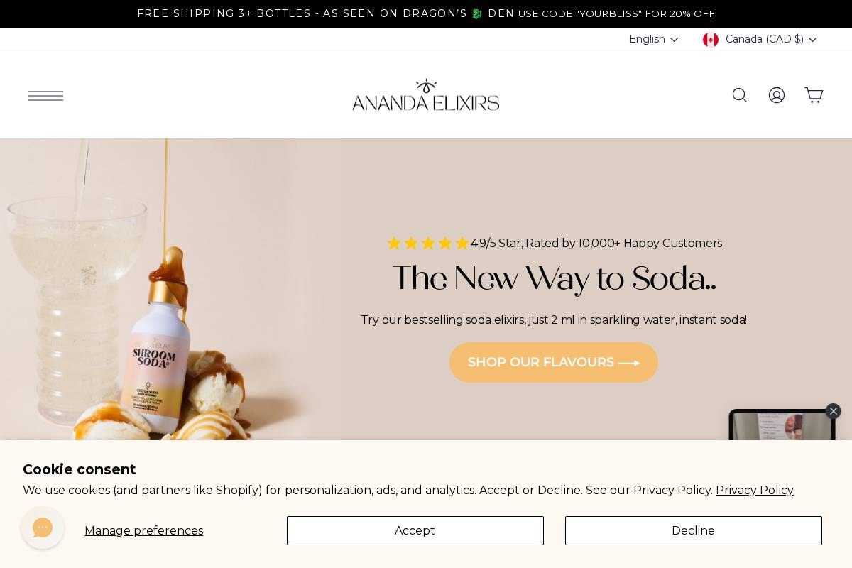 anandaelixirs.com homepage screenshot