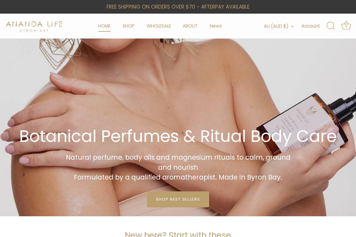 anandalife.com.au homepage screenshot