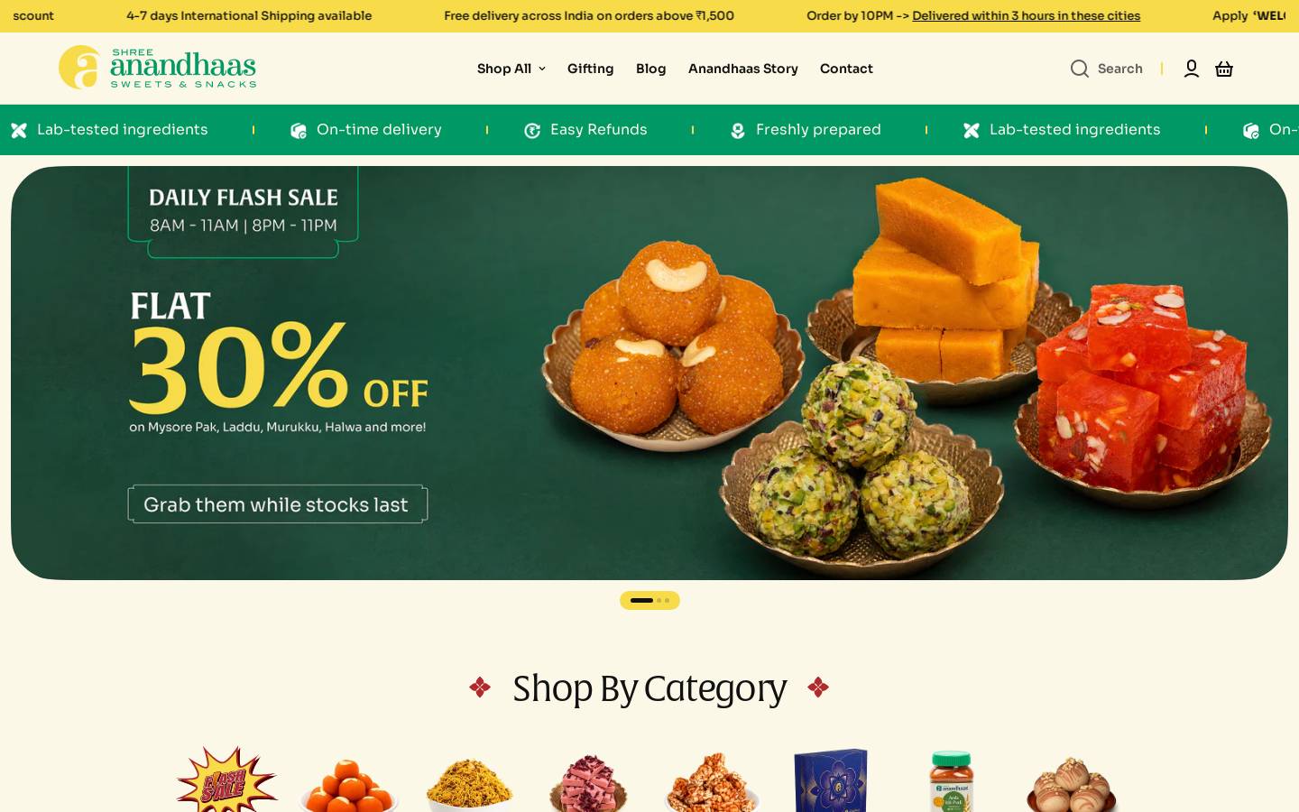 anandhaassweets.com homepage screenshot