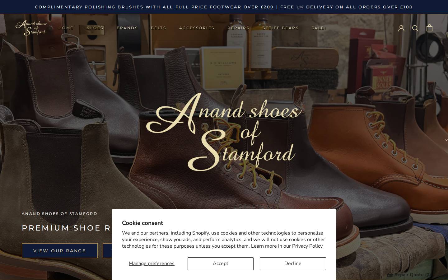 Anand Shoes of Stamford homepage screenshot