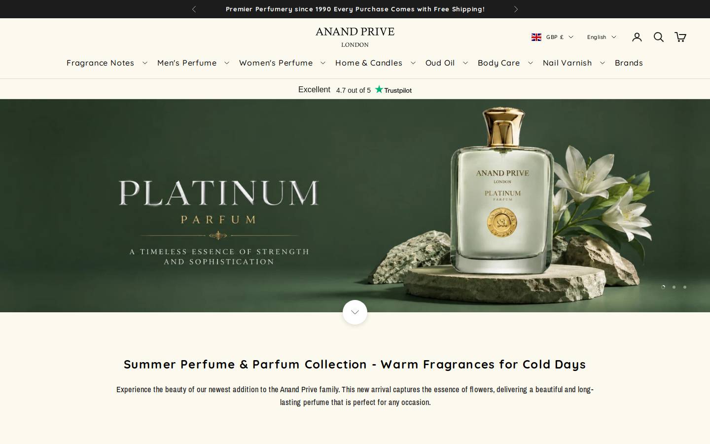Anand Prive London homepage screenshot
