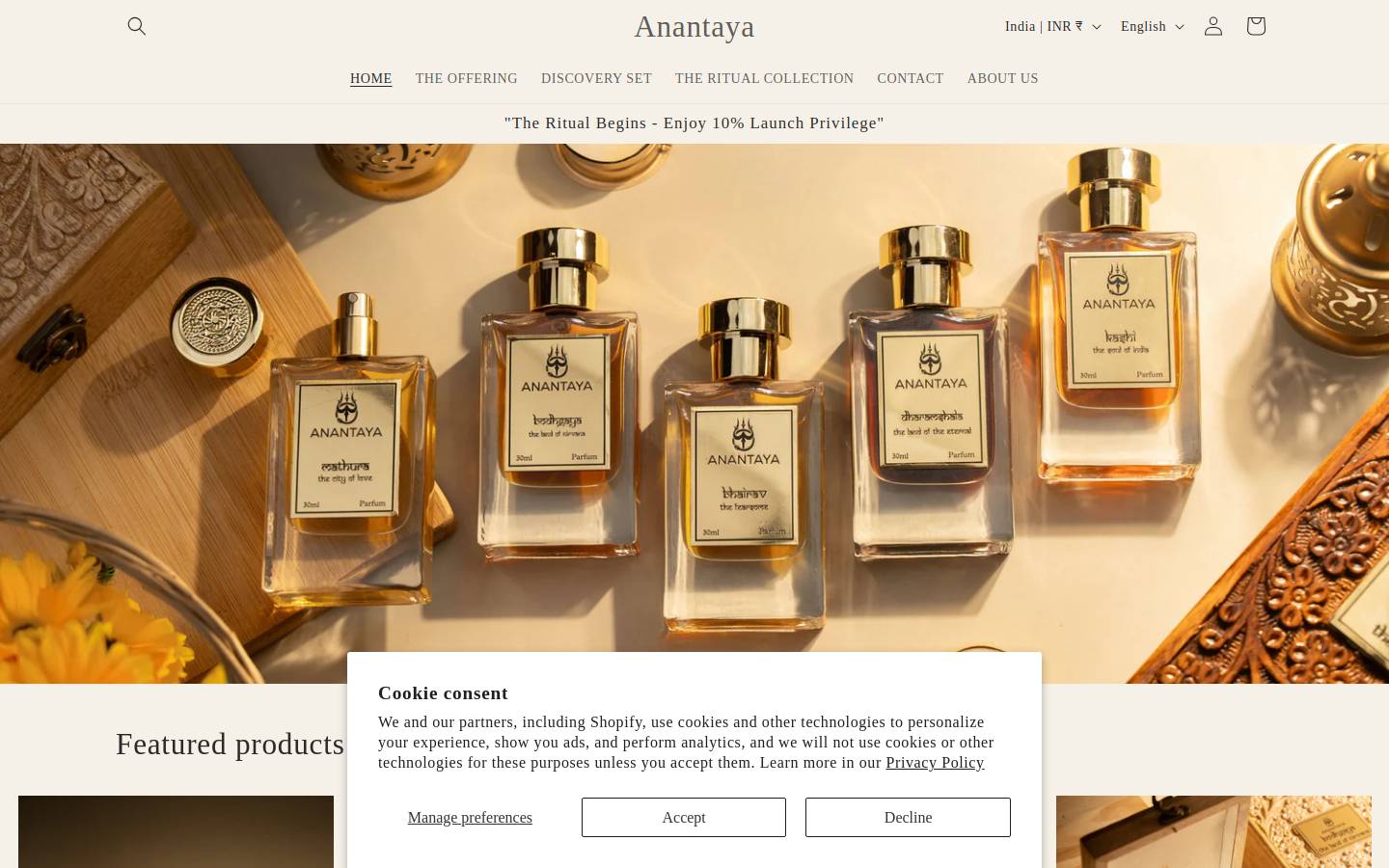 anantayaperfumery.com homepage screenshot