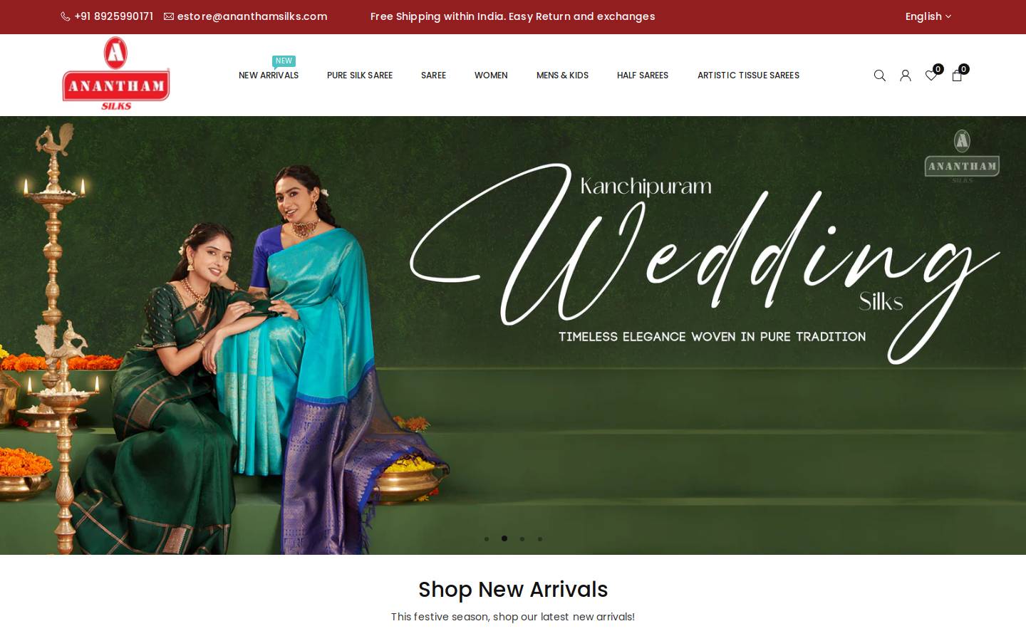 Ananthamsilks homepage screenshot