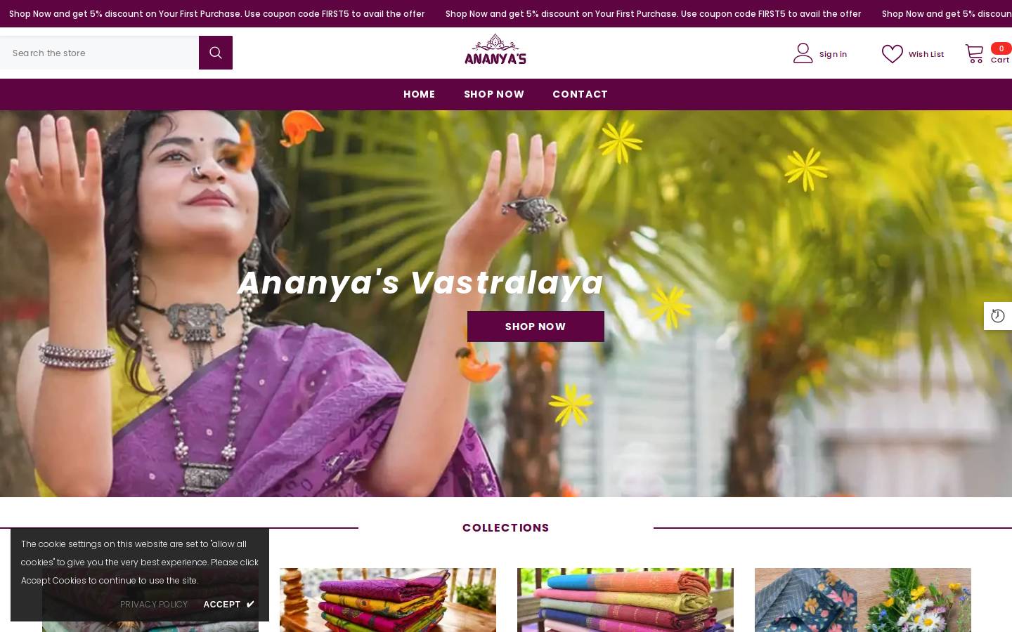 ananyasvastralaya.com homepage screenshot