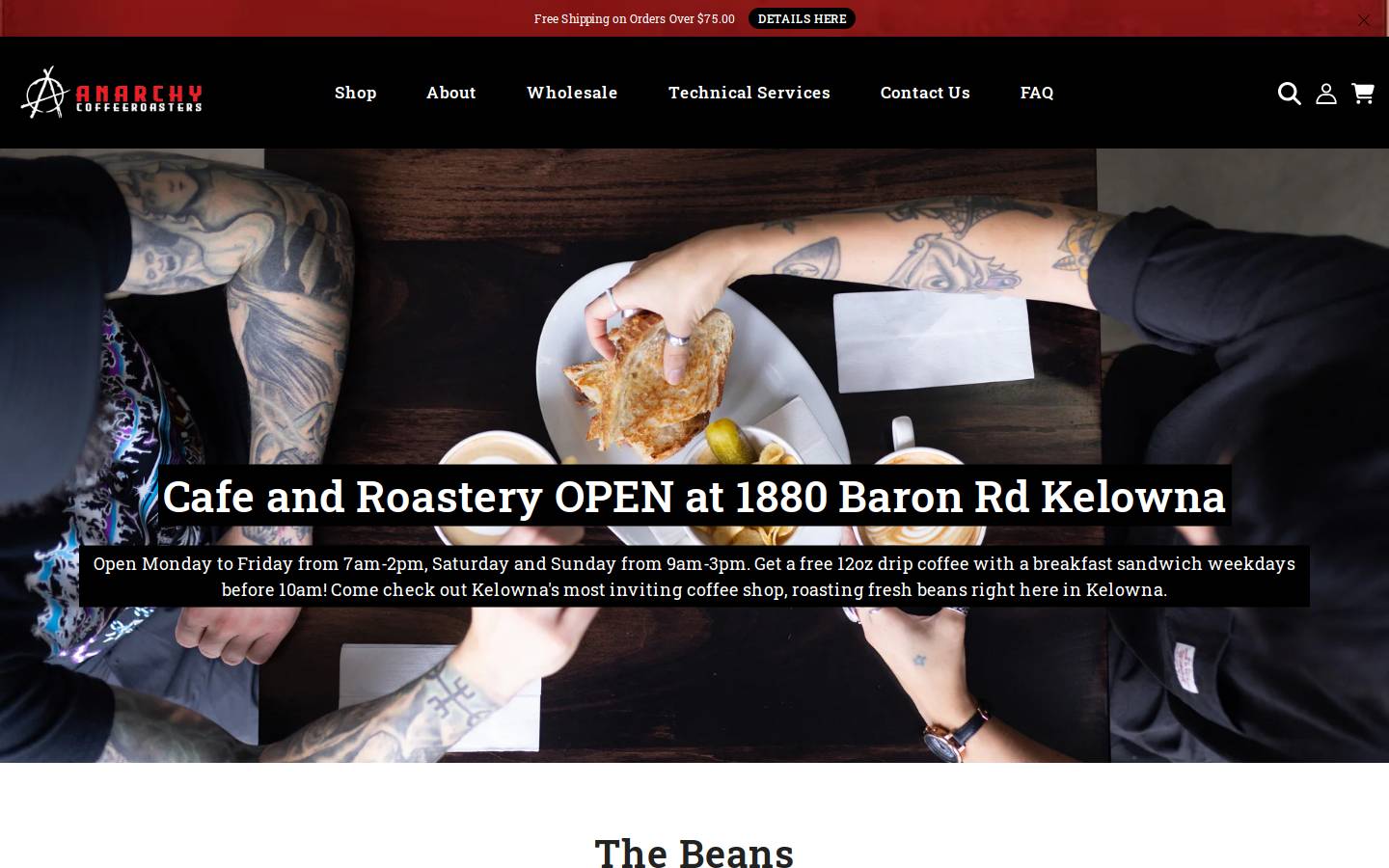 anarchycoffeeroasters.com homepage screenshot