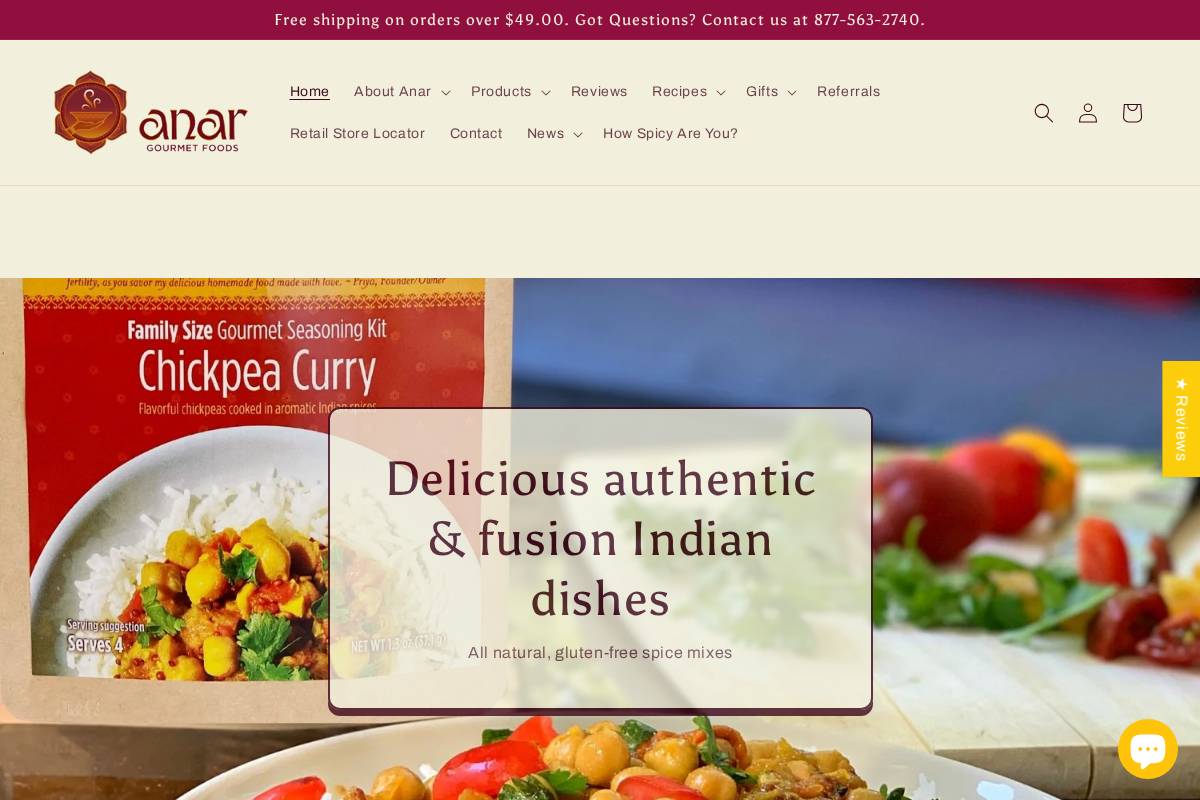 anargourmetfoods.com homepage screenshot
