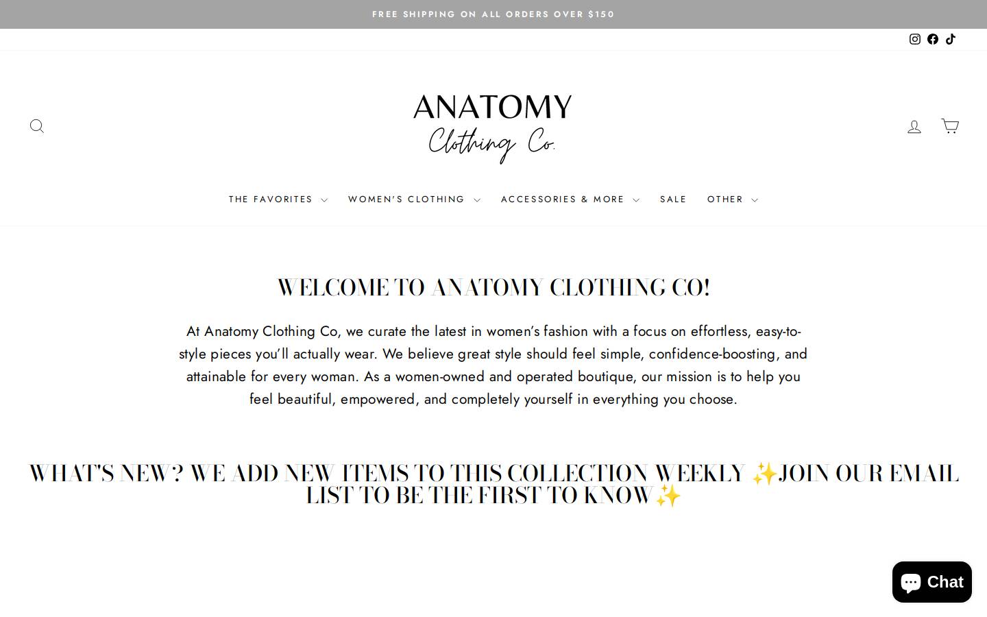 anatomyclothingboutique.com homepage screenshot