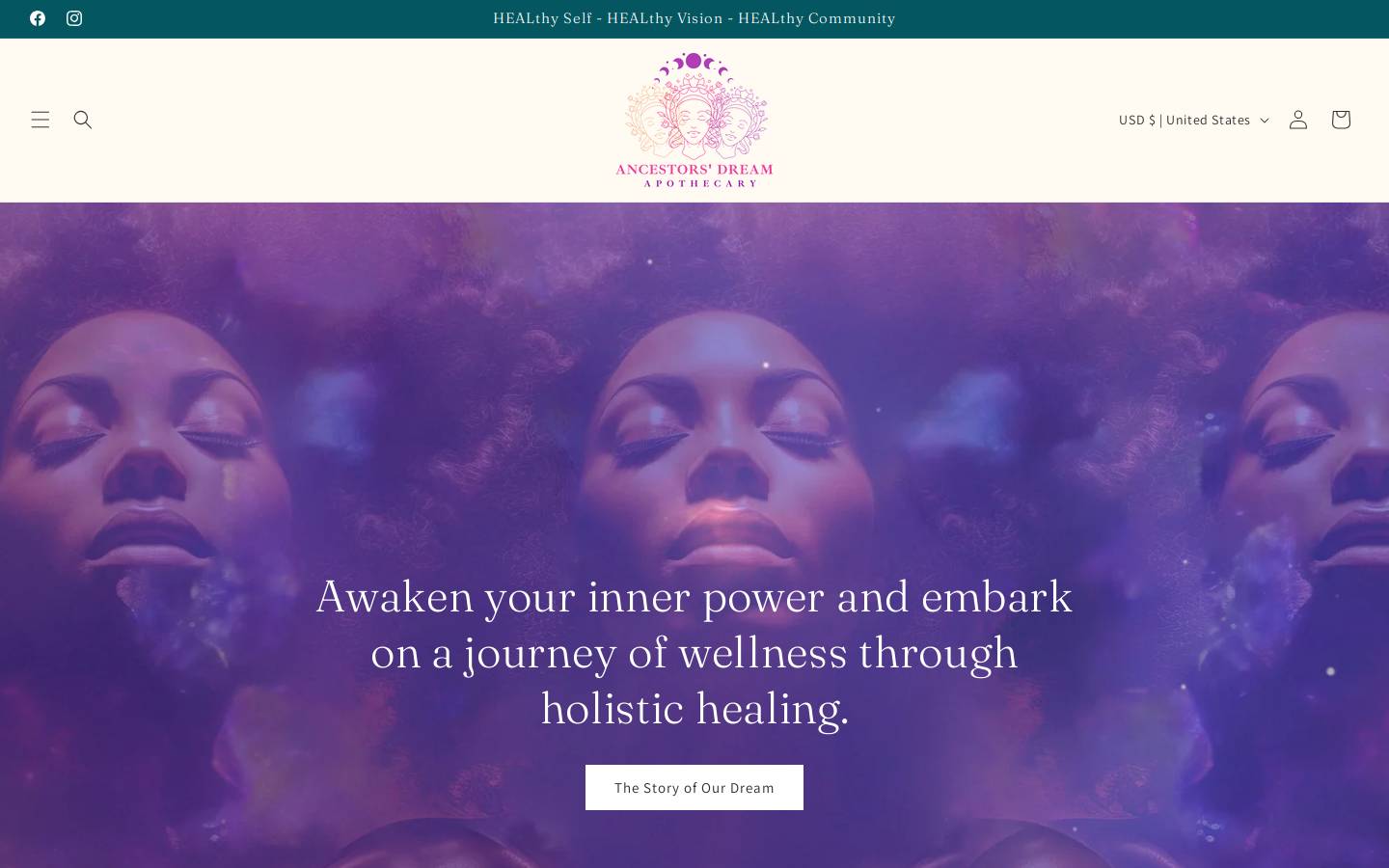 ancestorsdreamapothecary.com homepage screenshot