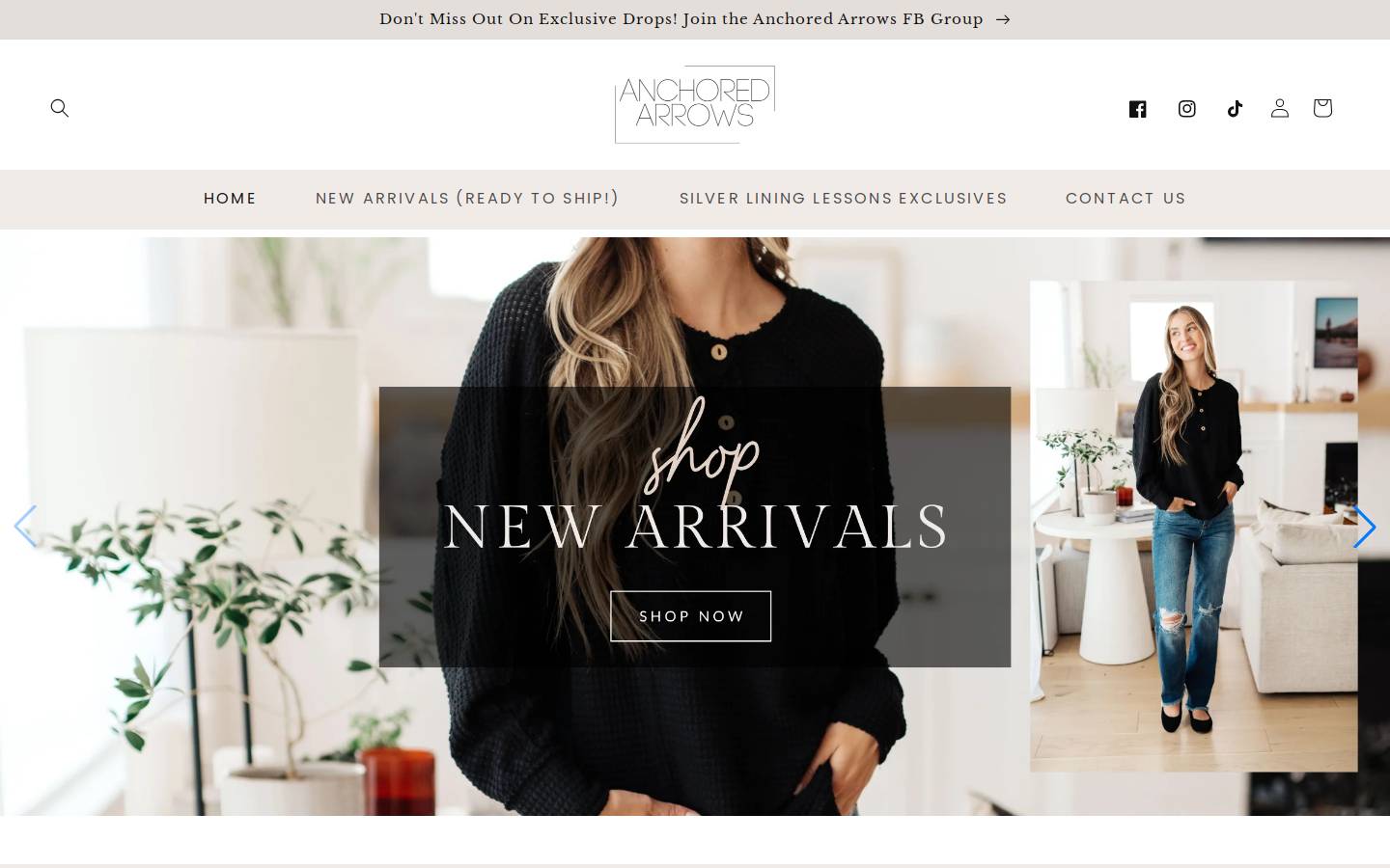 anchoredarrowsboutique.com homepage screenshot