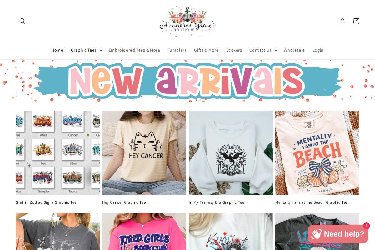 anchoredgraceboutique.com homepage screenshot