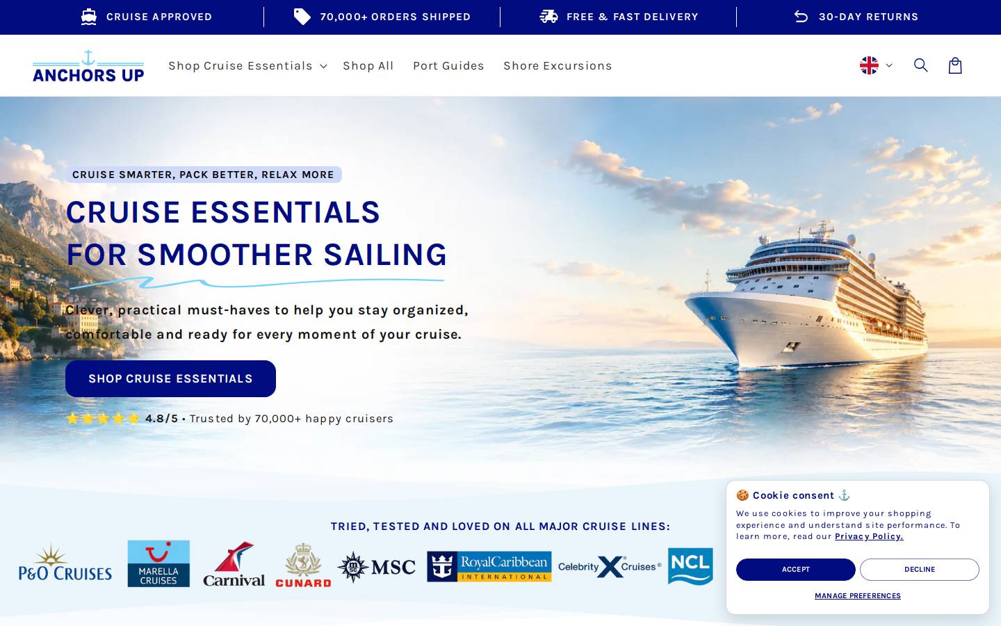 Anchors Up - Cruise Essentials homepage screenshot