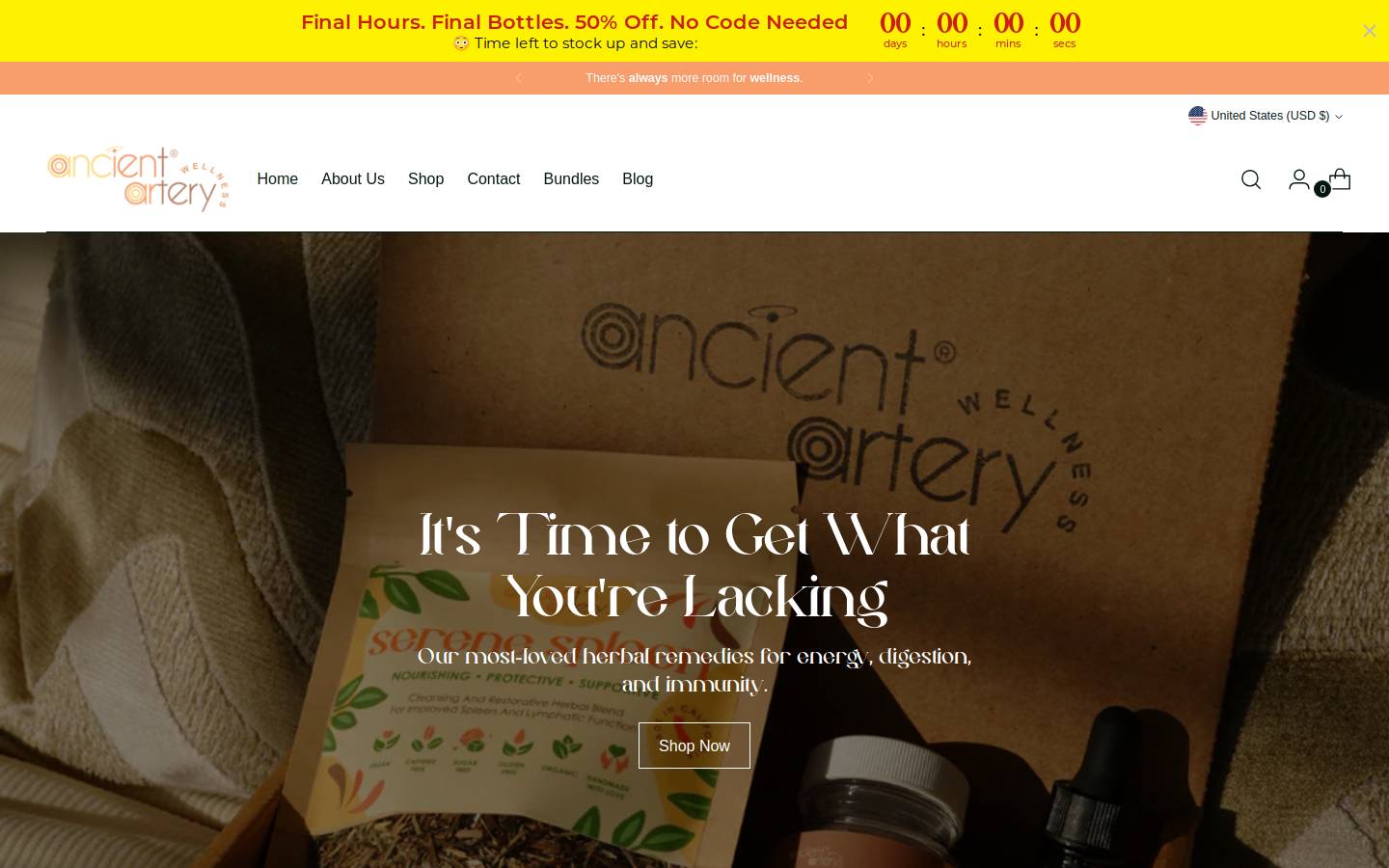 ancientartery.com homepage screenshot