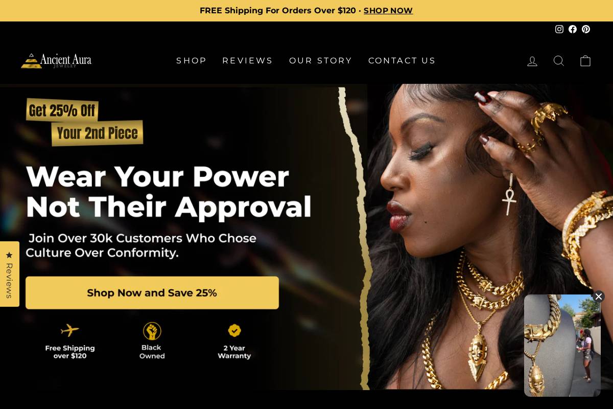 Ancient Aura Jewelry homepage screenshot