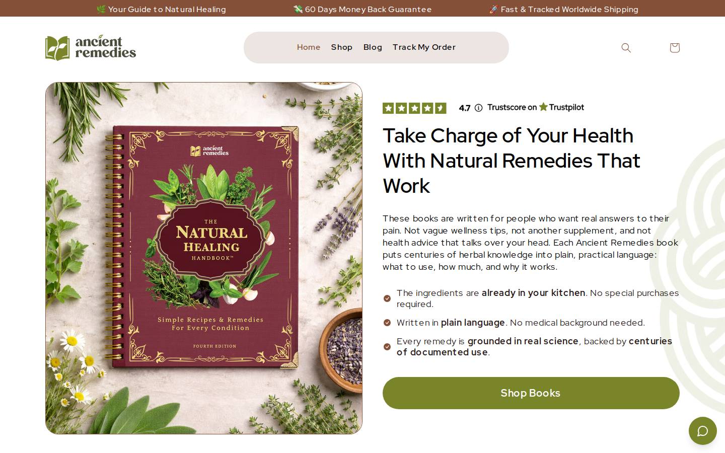 Ancient Remedies homepage screenshot