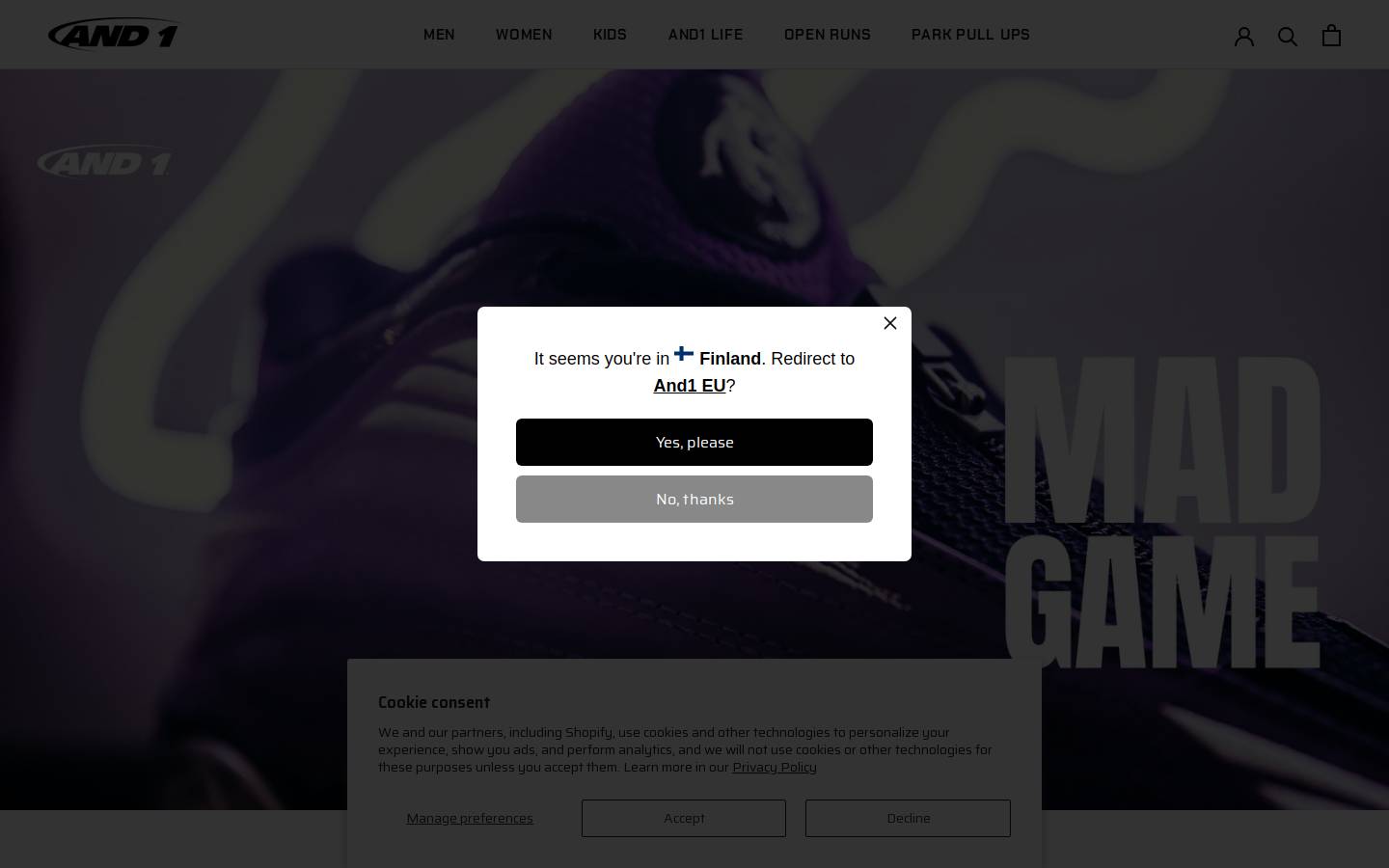 AND1 Basketball homepage screenshot