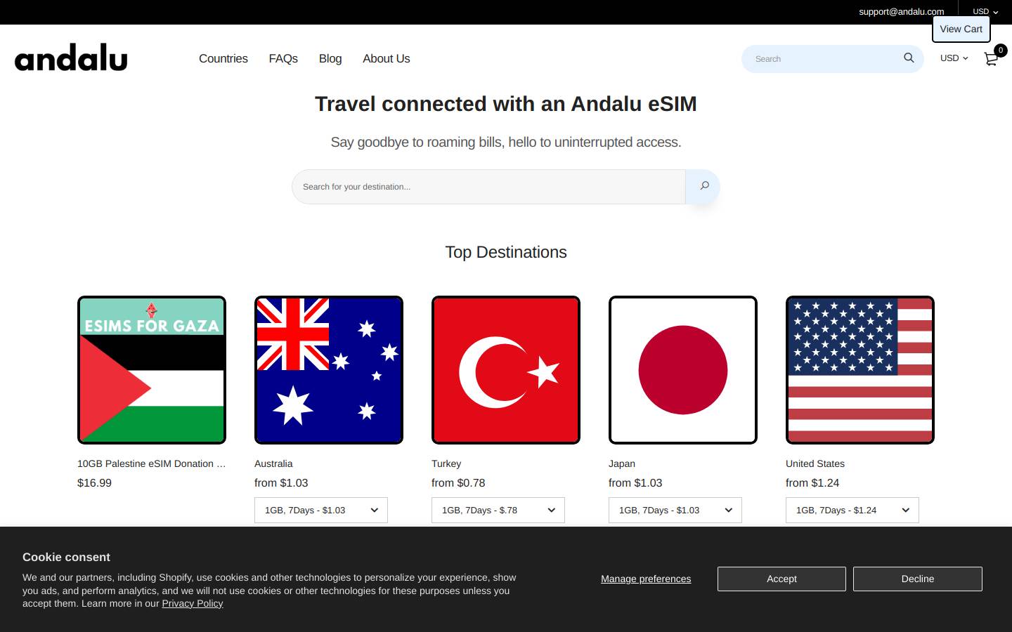 andalu.com homepage screenshot