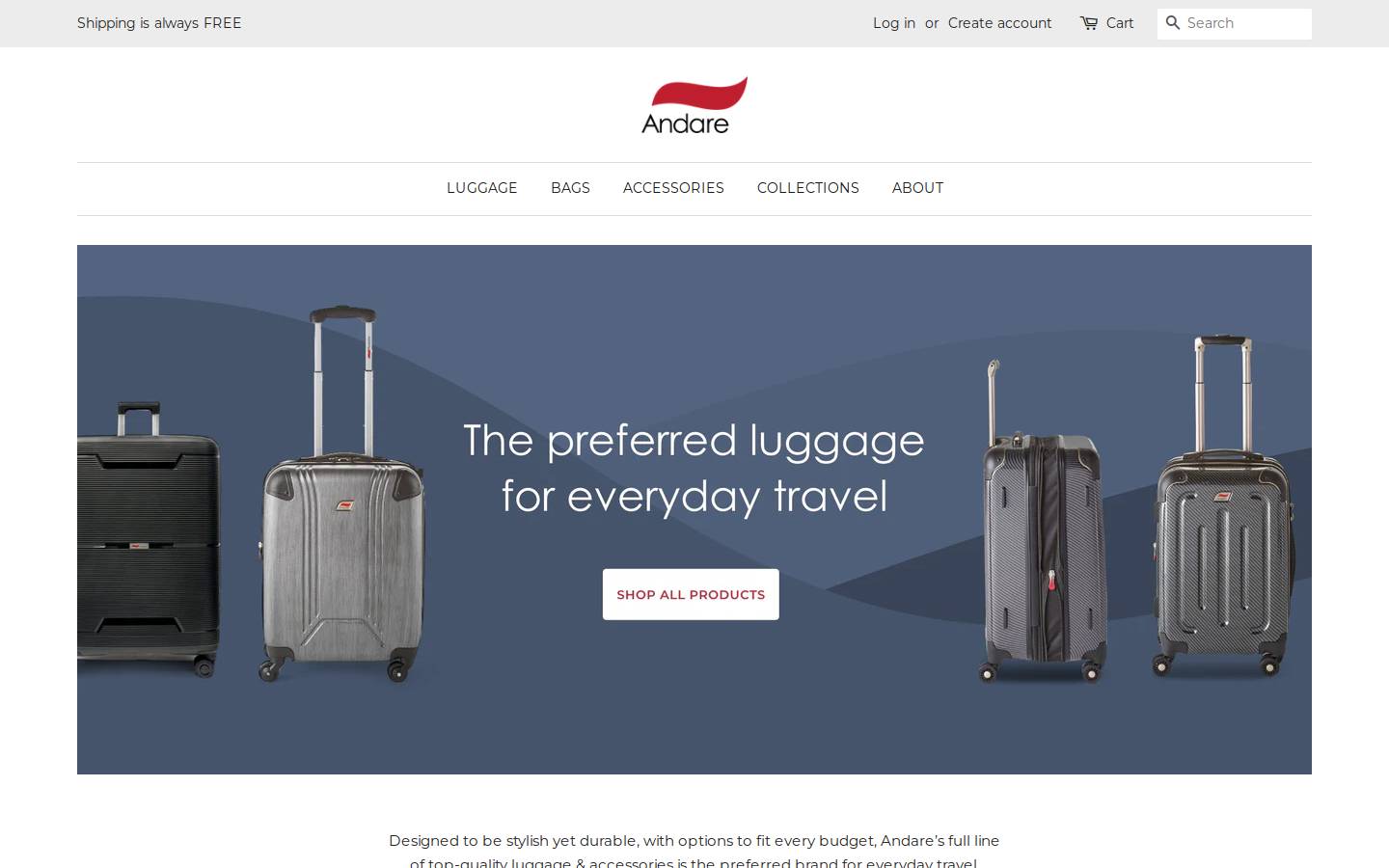 andareluggage.com homepage screenshot