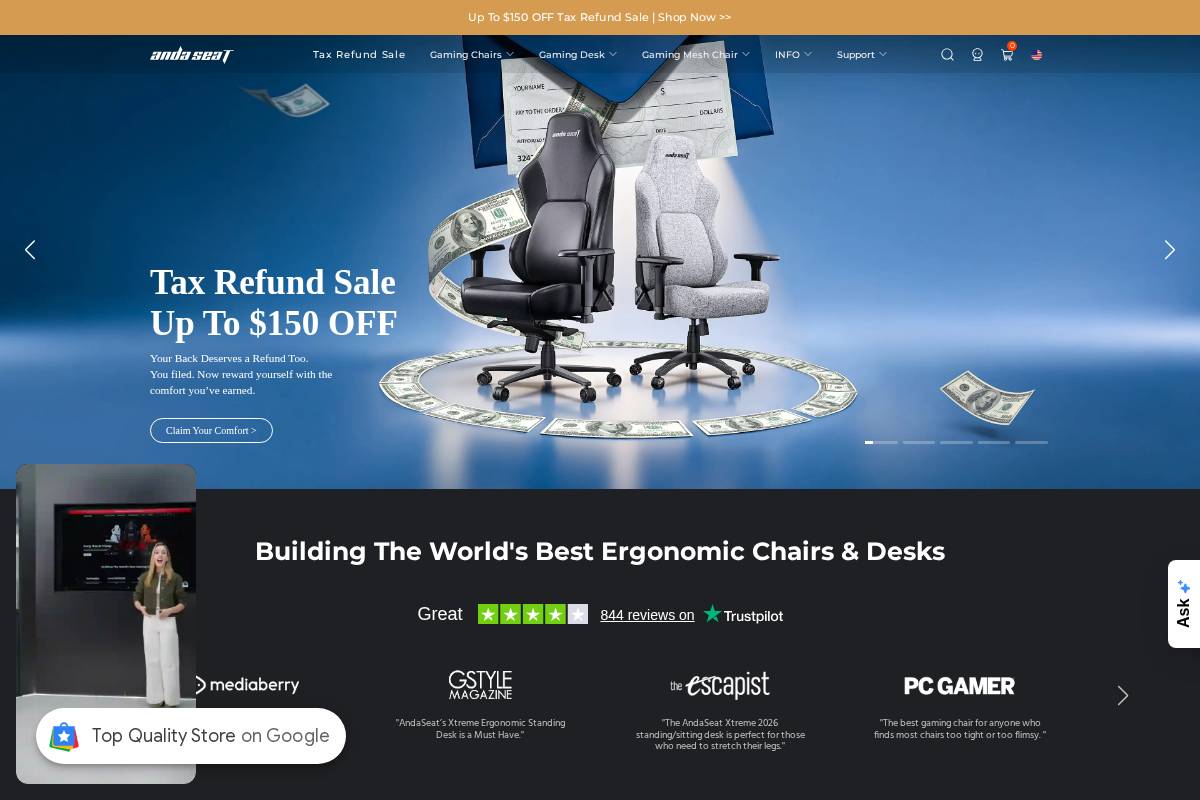 AndaSeat homepage screenshot
