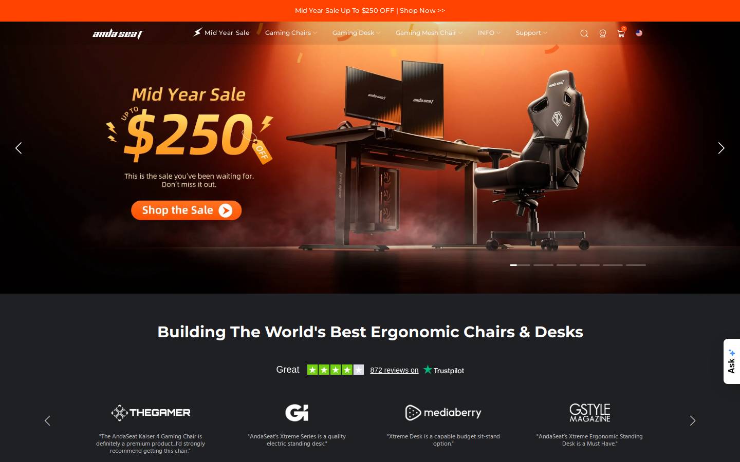 AndaSeat homepage screenshot