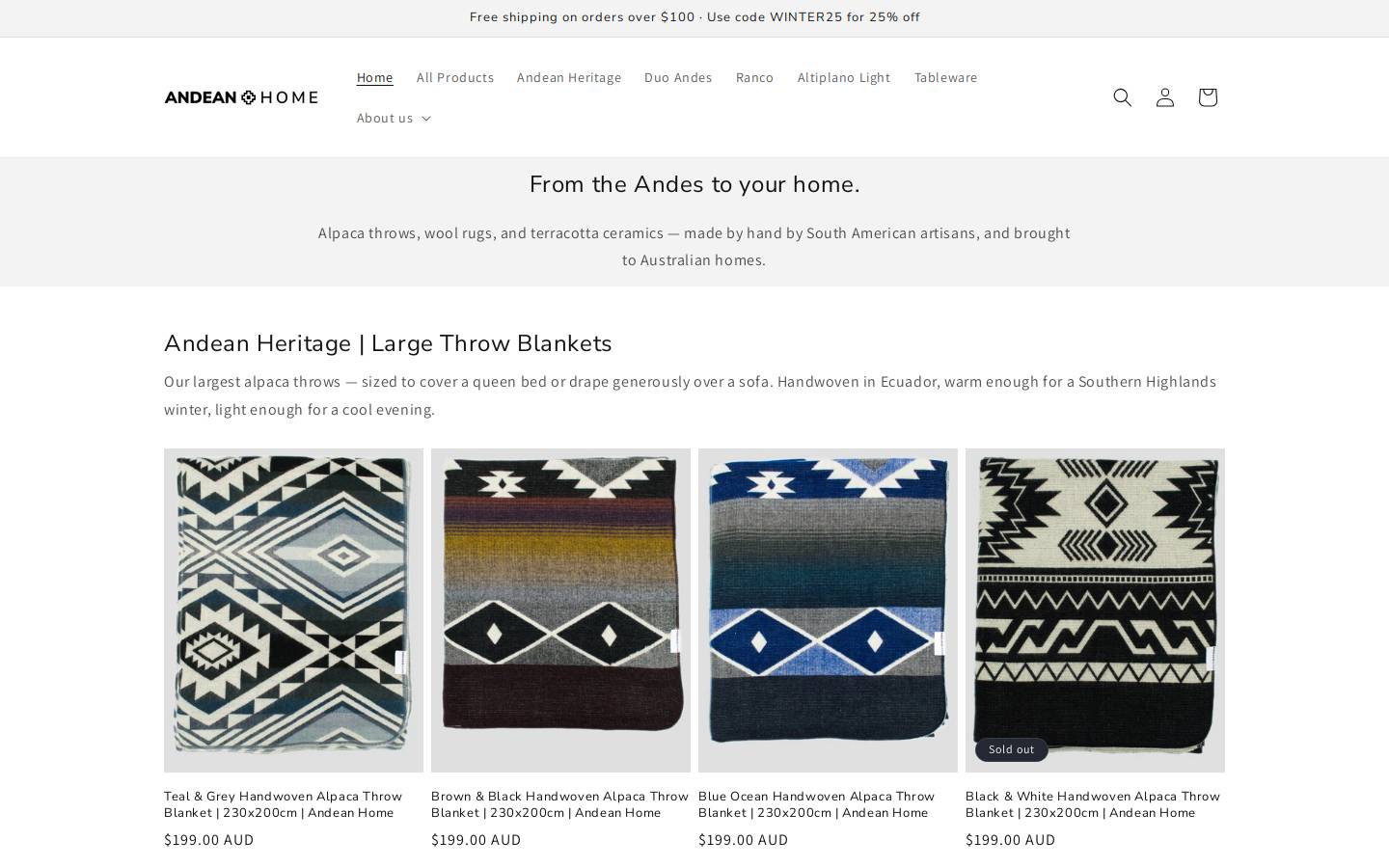 andeanhome.com.au homepage screenshot