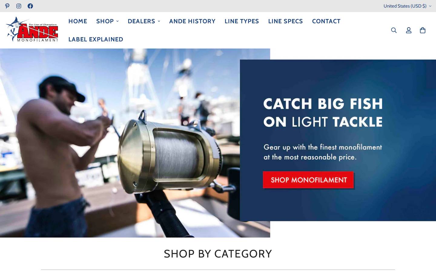 andemonofilament.com homepage screenshot