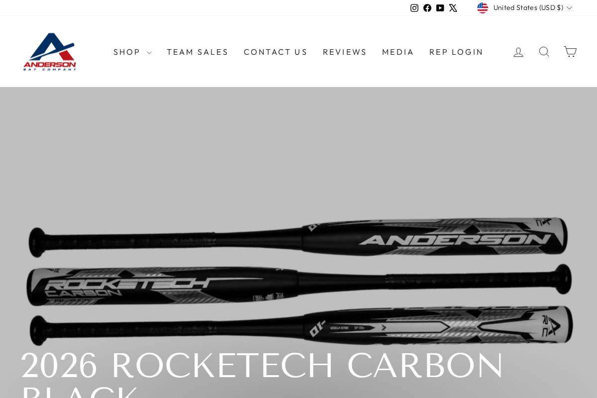 Anderson Bat Company homepage screenshot