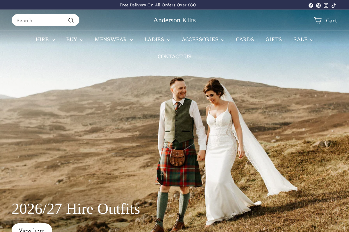 Anderson Kilts homepage screenshot